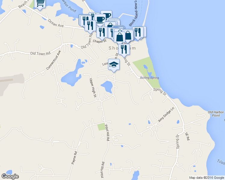 map of restaurants, bars, coffee shops, grocery stores, and more near 364 High Street in New Shoreham