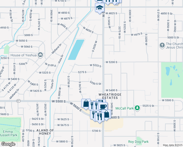 map of restaurants, bars, coffee shops, grocery stores, and more near 3593 5275 South in Roy