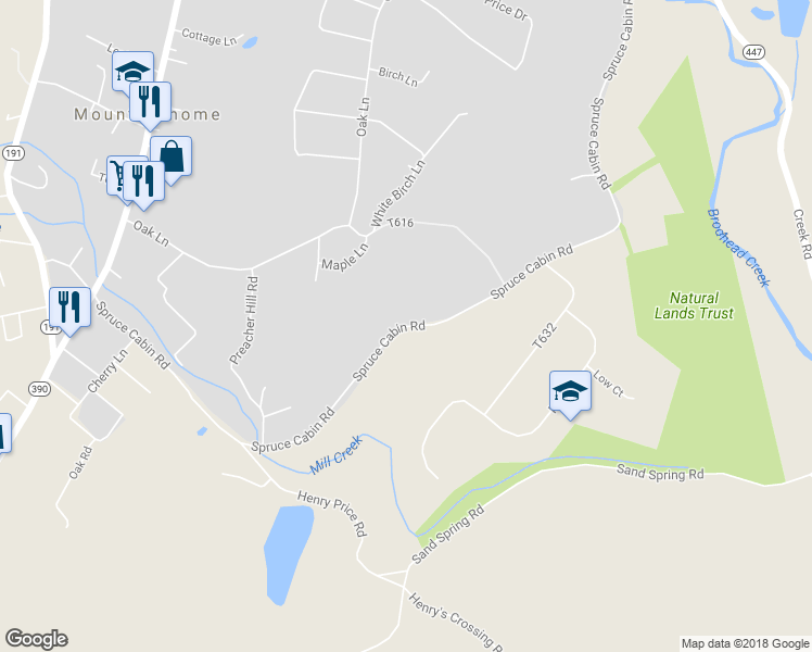 map of restaurants, bars, coffee shops, grocery stores, and more near Spruce Cabin Rd in Mountainhome