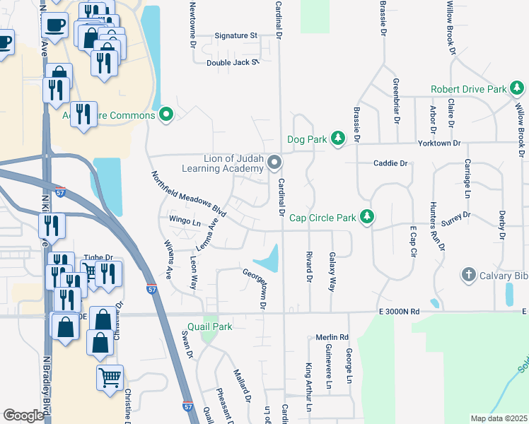 map of restaurants, bars, coffee shops, grocery stores, and more near 1526 Girard Avenue in Bourbonnais