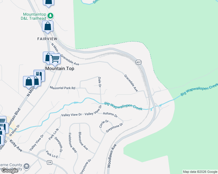 map of restaurants, bars, coffee shops, grocery stores, and more near 66 Dale Drive in Mountain Top