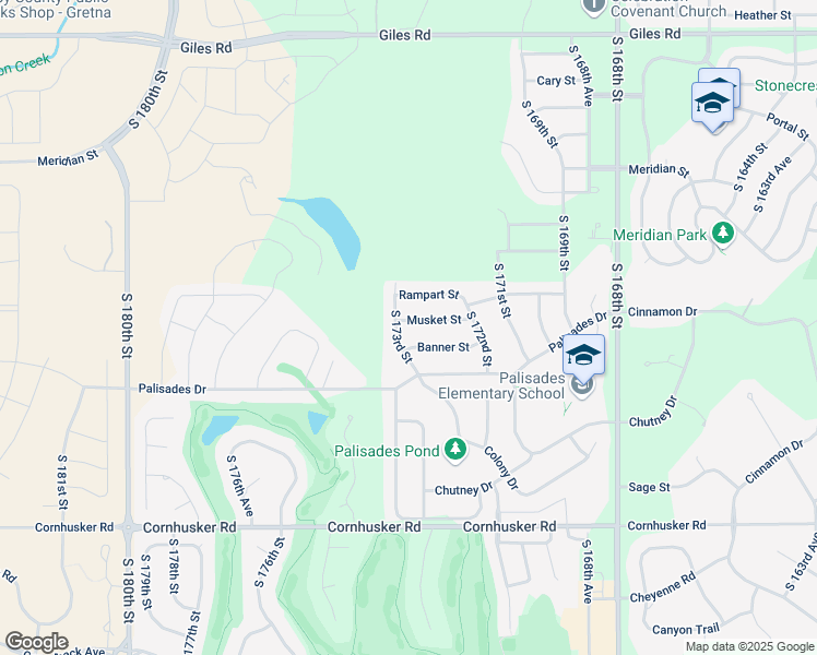 map of restaurants, bars, coffee shops, grocery stores, and more near 17241 Musket Street in Omaha