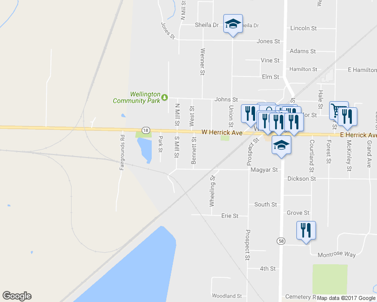 map of restaurants, bars, coffee shops, grocery stores, and more near 126 Bennett Street in Wellington