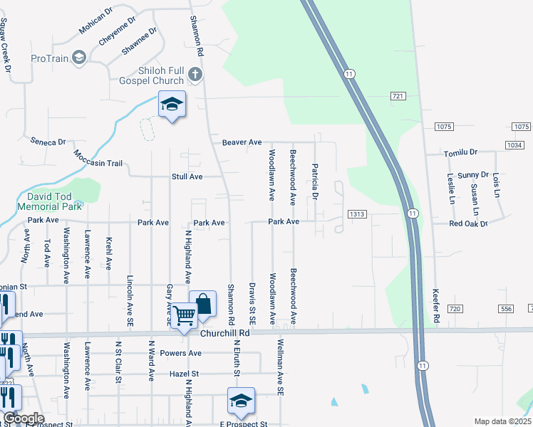 map of restaurants, bars, coffee shops, grocery stores, and more near 1011 Woodlawn Avenue in Girard