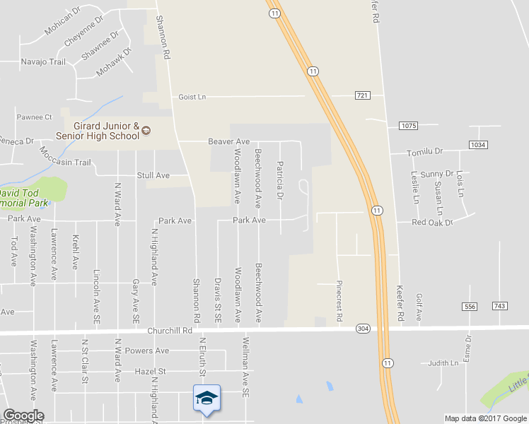 map of restaurants, bars, coffee shops, grocery stores, and more near 1011 Beechwood Avenue in Girard