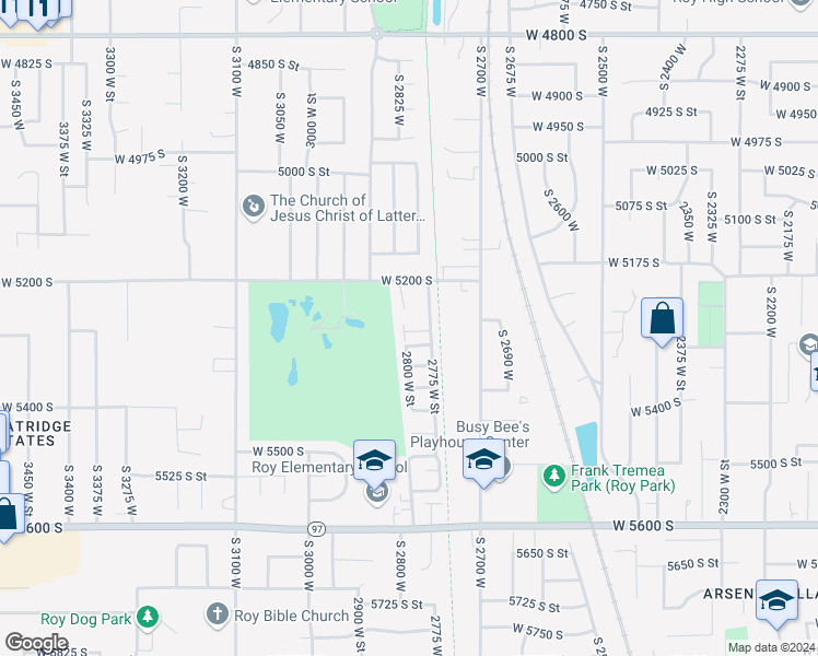 map of restaurants, bars, coffee shops, grocery stores, and more near 5273 South 2800 West in Roy