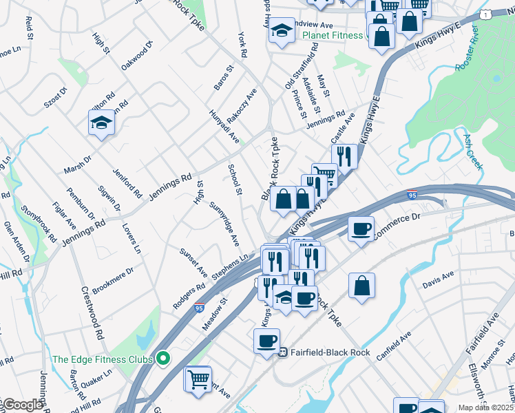 map of restaurants, bars, coffee shops, grocery stores, and more near 616 Black Rock Turnpike in Fairfield