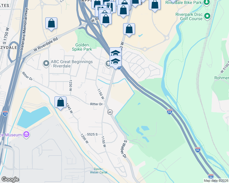map of restaurants, bars, coffee shops, grocery stores, and more near 5368 South 1050 West in Ogden