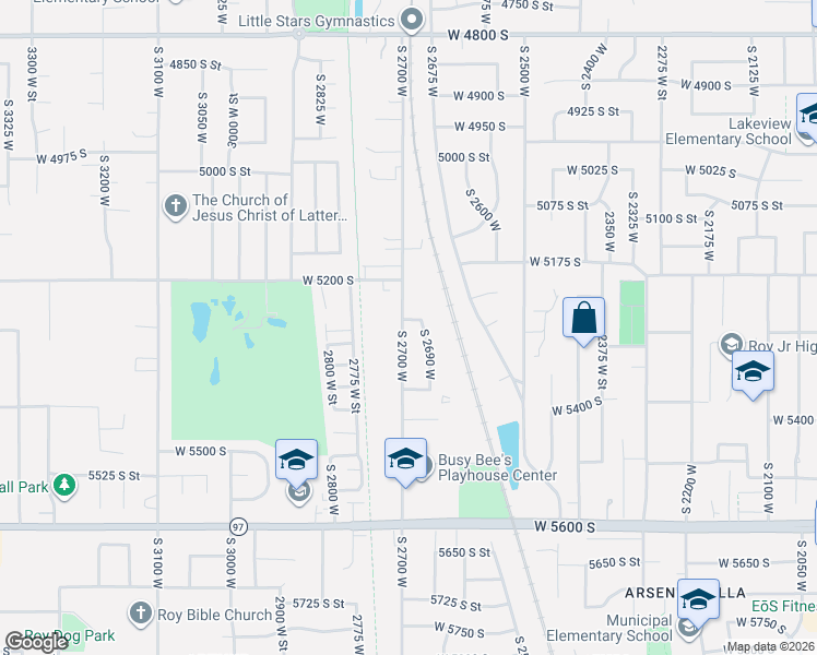 map of restaurants, bars, coffee shops, grocery stores, and more near 5260 South 2700 West in Roy