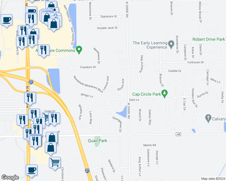 map of restaurants, bars, coffee shops, grocery stores, and more near 1514 Girard Avenue in Bourbonnais