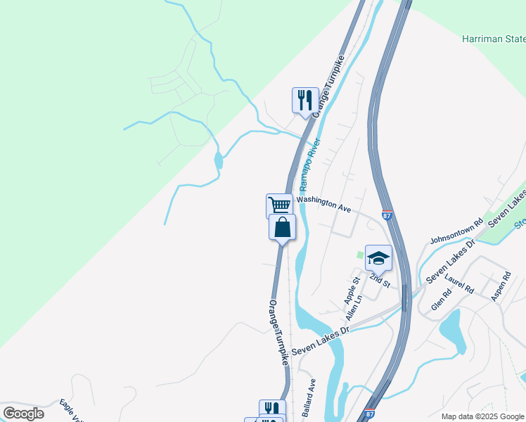 map of restaurants, bars, coffee shops, grocery stores, and more near 5 Bush Avenue in Sloatsburg