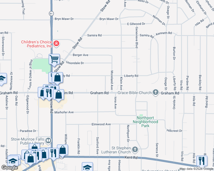 map of restaurants, bars, coffee shops, grocery stores, and more near 3827 Highland Avenue in Stow