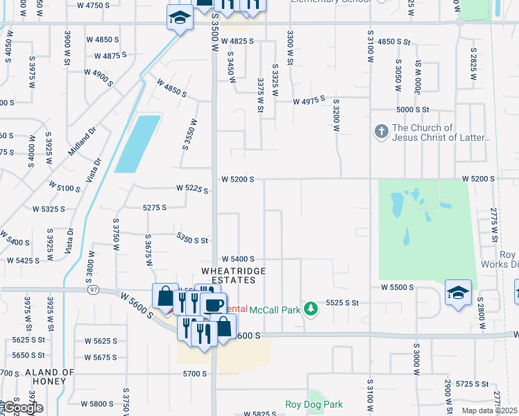 map of restaurants, bars, coffee shops, grocery stores, and more near 5285 South 3400 West in Roy