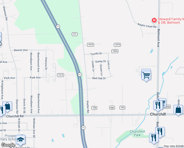 map of restaurants, bars, coffee shops, grocery stores, and more near 1034 Leslie Lane in Girard