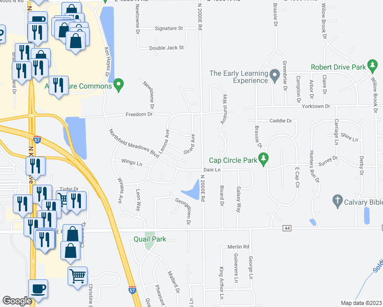 map of restaurants, bars, coffee shops, grocery stores, and more near 1538 Girard Avenue in Bourbonnais