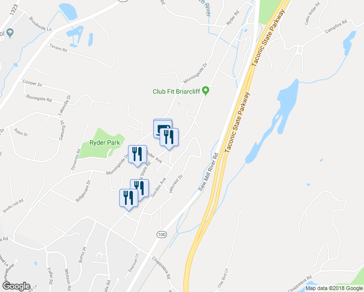 map of restaurants, bars, coffee shops, grocery stores, and more near 558 North State Road in Briarcliff Manor