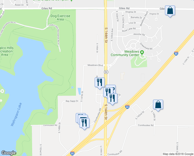 map of restaurants, bars, coffee shops, grocery stores, and more near 9158 South 145th Street in Omaha