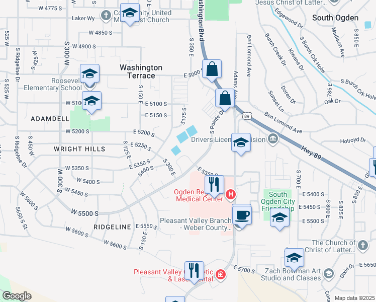 map of restaurants, bars, coffee shops, grocery stores, and more near 5440 South 350 East in Ogden
