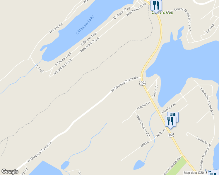 map of restaurants, bars, coffee shops, grocery stores, and more near 185 West Owassa Turnpike in Newton