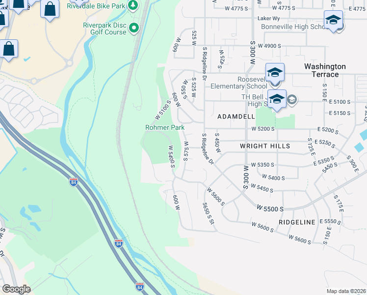 map of restaurants, bars, coffee shops, grocery stores, and more near 5271 South 575 West in Ogden