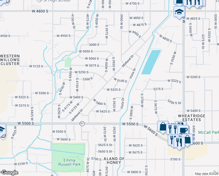 map of restaurants, bars, coffee shops, grocery stores, and more near 3948 West 5325 South in Roy