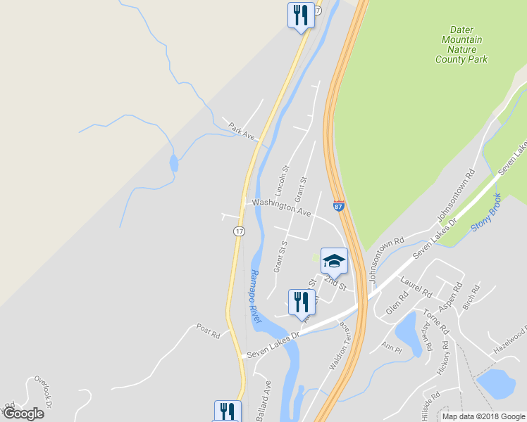 map of restaurants, bars, coffee shops, grocery stores, and more near 2 Washington Avenue in Sloatsburg