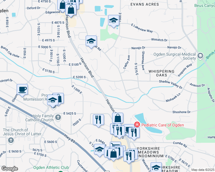 map of restaurants, bars, coffee shops, grocery stores, and more near 5273 Winchester Lane in Ogden
