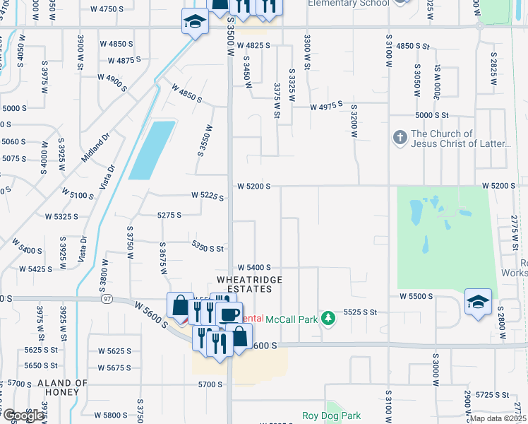 map of restaurants, bars, coffee shops, grocery stores, and more near 5285 South 3400 West in Roy