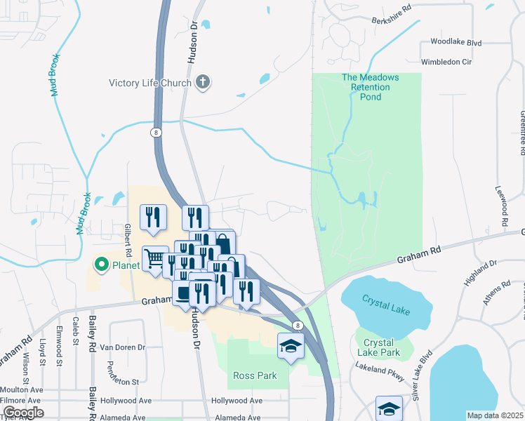 map of restaurants, bars, coffee shops, grocery stores, and more near 1189 Tall Grass Circle in Stow