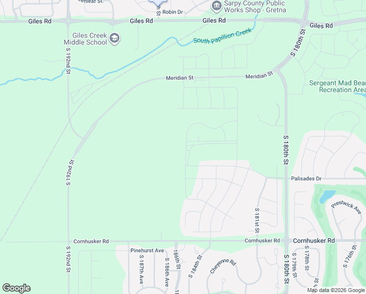 map of restaurants, bars, coffee shops, grocery stores, and more near 18551 Cornhusker Road in Omaha
