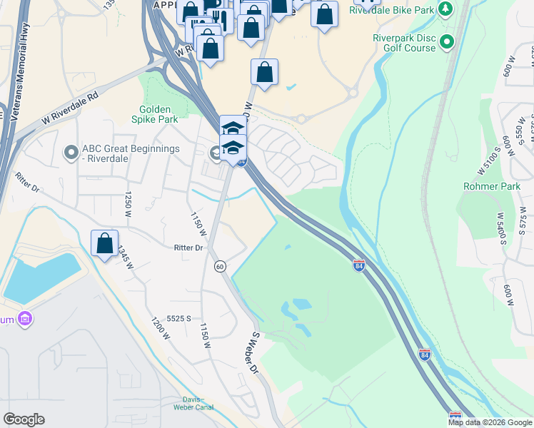 map of restaurants, bars, coffee shops, grocery stores, and more near 921 West Searchlight Drive in Riverdale