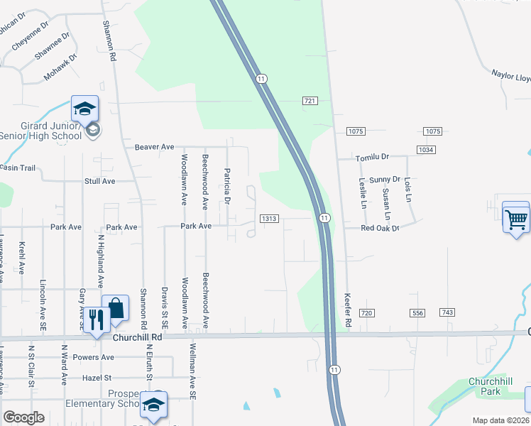 map of restaurants, bars, coffee shops, grocery stores, and more near 978 Chrysann Dr in Girard