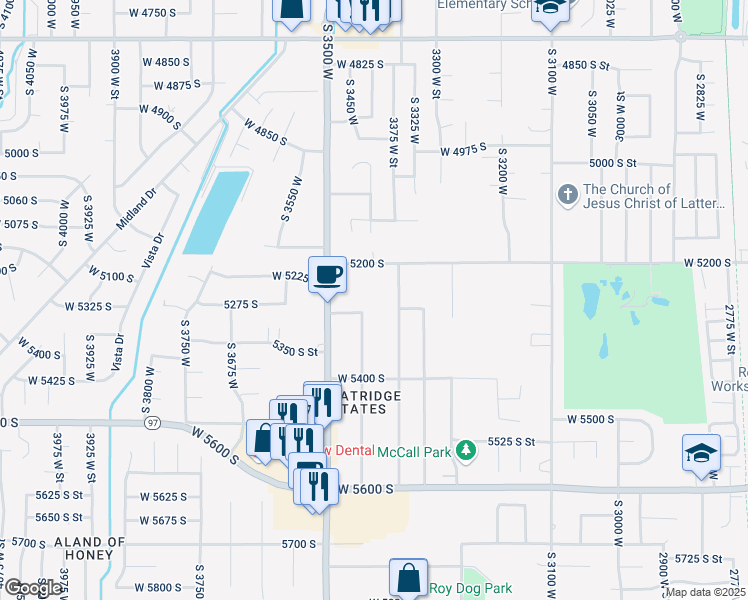map of restaurants, bars, coffee shops, grocery stores, and more near 5285 South 3400 West in Roy