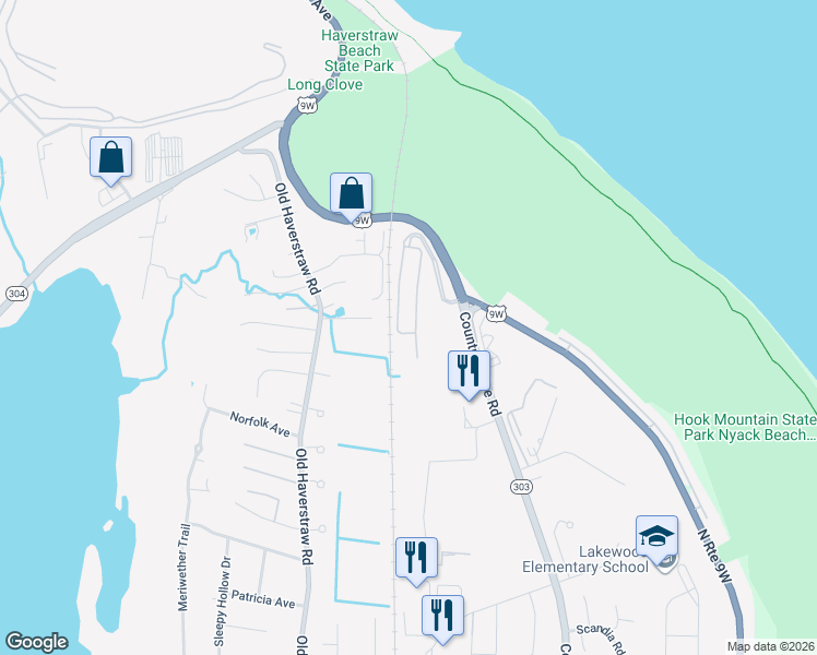 map of restaurants, bars, coffee shops, grocery stores, and more near 60 Leif Boulevard in Congers