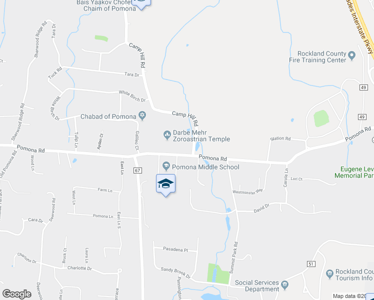 map of restaurants, bars, coffee shops, grocery stores, and more near 1 South Camp Hill Road in Pomona