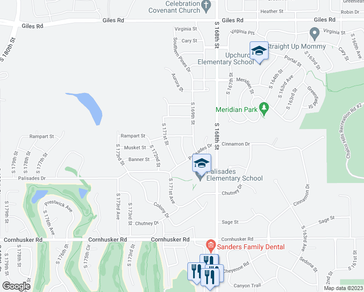 map of restaurants, bars, coffee shops, grocery stores, and more near 9209 170th Street in Omaha