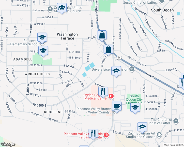map of restaurants, bars, coffee shops, grocery stores, and more near 5440 South 350 East in Ogden