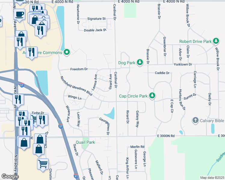 map of restaurants, bars, coffee shops, grocery stores, and more near 1544 Girard Avenue in Bourbonnais