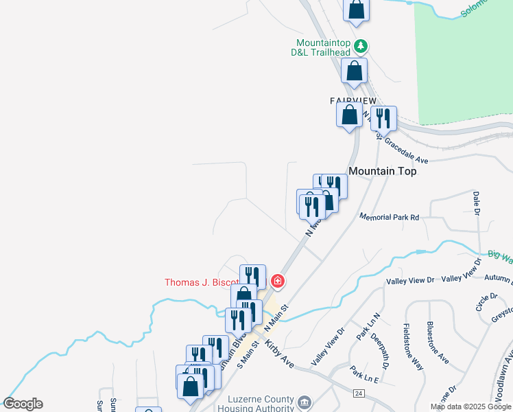 map of restaurants, bars, coffee shops, grocery stores, and more near Liberty Street in Mountain Top