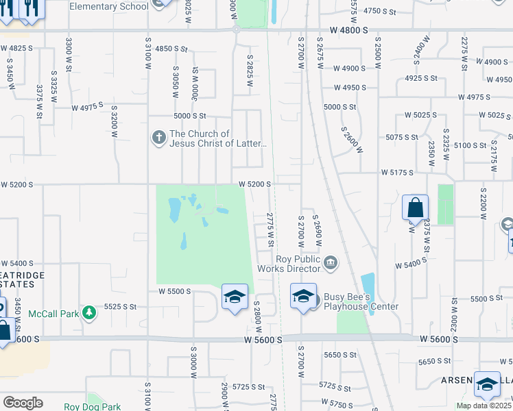 map of restaurants, bars, coffee shops, grocery stores, and more near 5273 South 2800 West in Roy