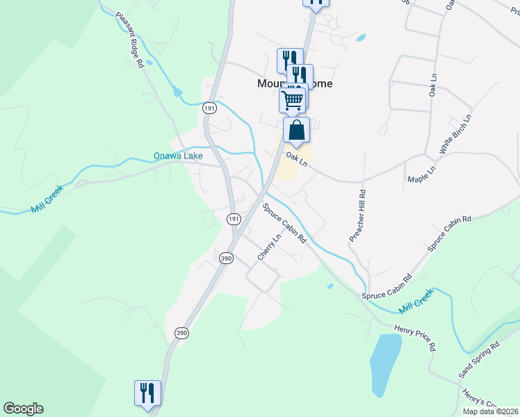 map of restaurants, bars, coffee shops, grocery stores, and more near Spruce Cabin Rd in Mountainhome