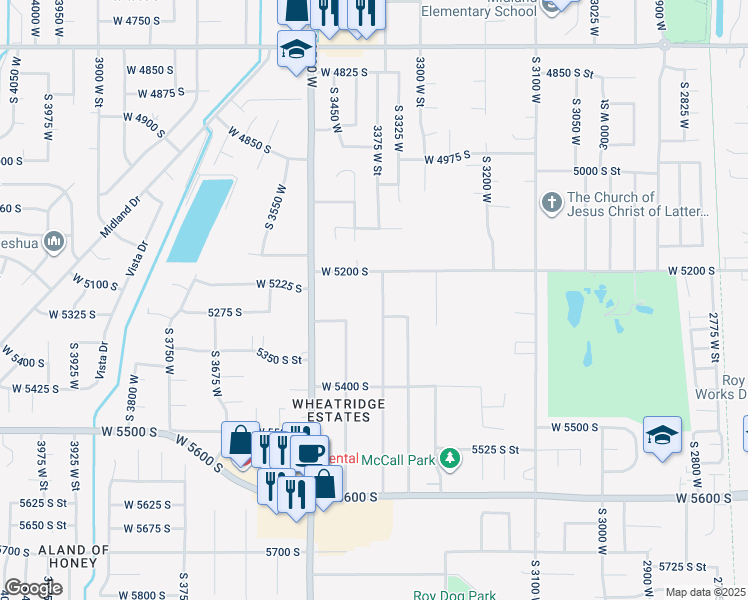 map of restaurants, bars, coffee shops, grocery stores, and more near 5285 South 3400 West in Roy