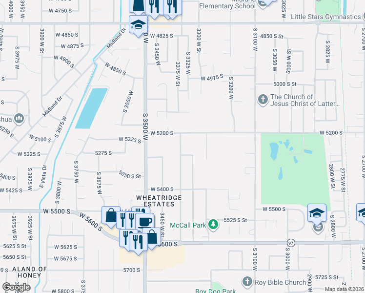 map of restaurants, bars, coffee shops, grocery stores, and more near 5256 South 3400 West in Roy