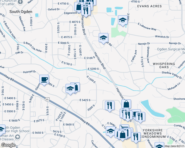map of restaurants, bars, coffee shops, grocery stores, and more near 1314 East 5250 South in Ogden