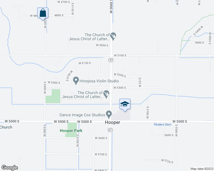 map of restaurants, bars, coffee shops, grocery stores, and more near 5910 West 5300 South in Hooper