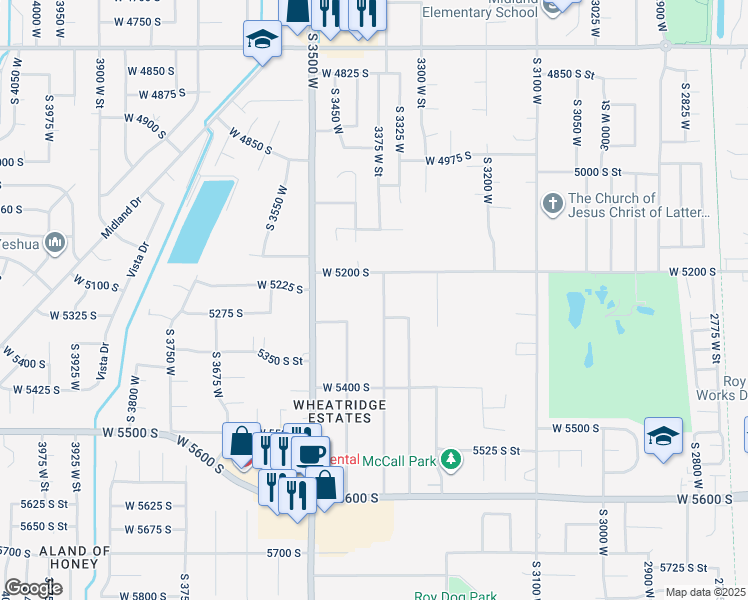 map of restaurants, bars, coffee shops, grocery stores, and more near 5285 South 3400 West in Roy