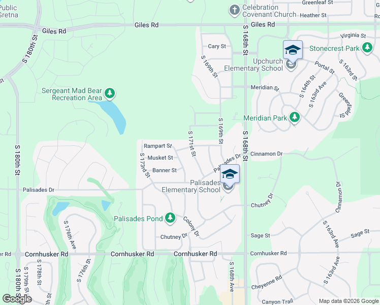 map of restaurants, bars, coffee shops, grocery stores, and more near 9219 South 171st Street in Omaha