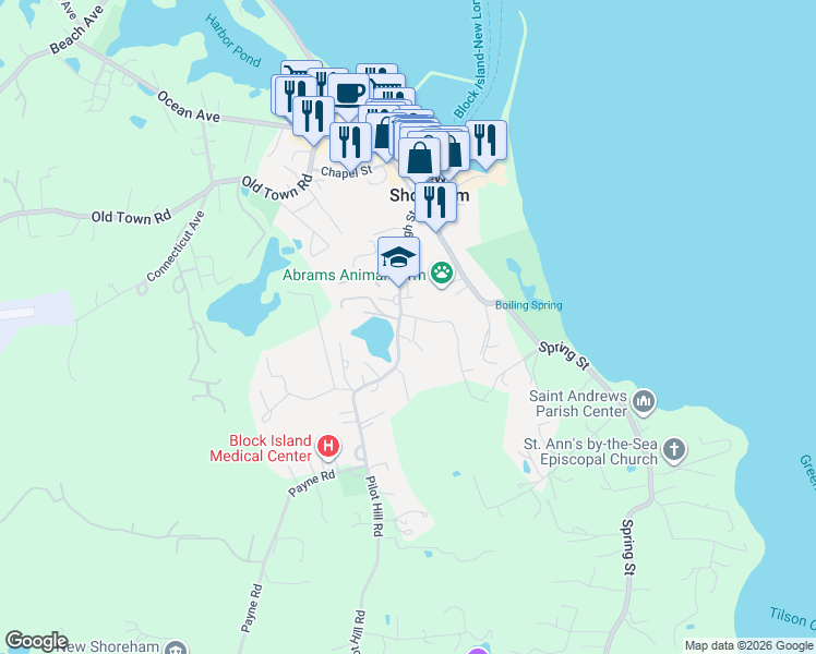 map of restaurants, bars, coffee shops, grocery stores, and more near 364 High Street in New Shoreham