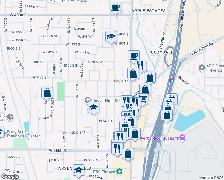 map of restaurants, bars, coffee shops, grocery stores, and more near 5255 South 2000 West in Roy