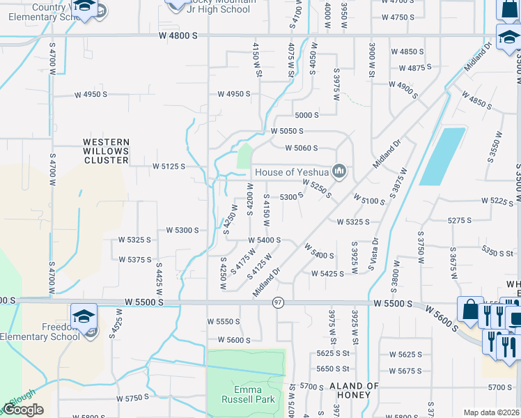 map of restaurants, bars, coffee shops, grocery stores, and more near 5358 4150 West Street in Roy